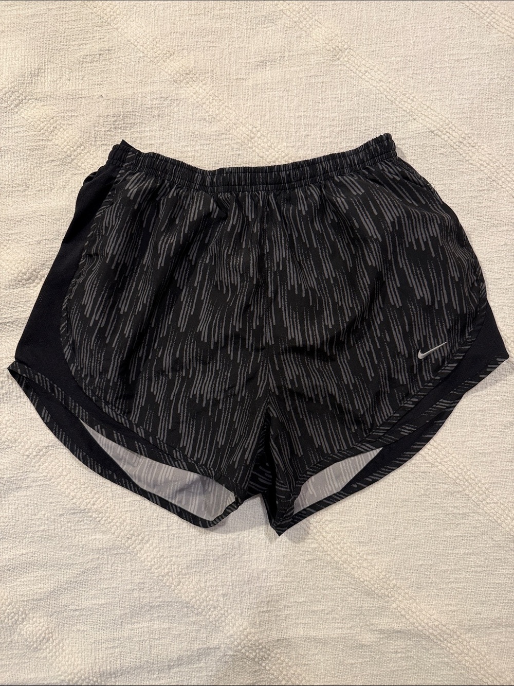 Nike Women’s Black Athletic Shorts with Gray Dash Print